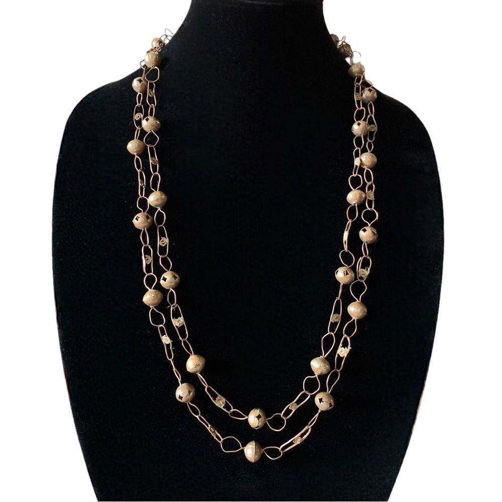 Vintage Brass Mexican Wedding Lasso Metal Bead Necklace
